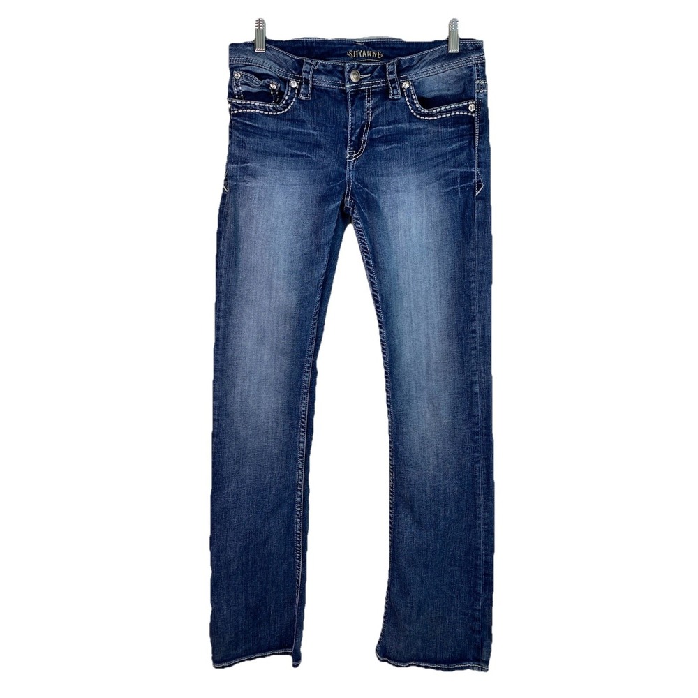 Shyanne Women's 28 Floral Embroidered Boot Cut Denim Rhinestone Bling Jeans